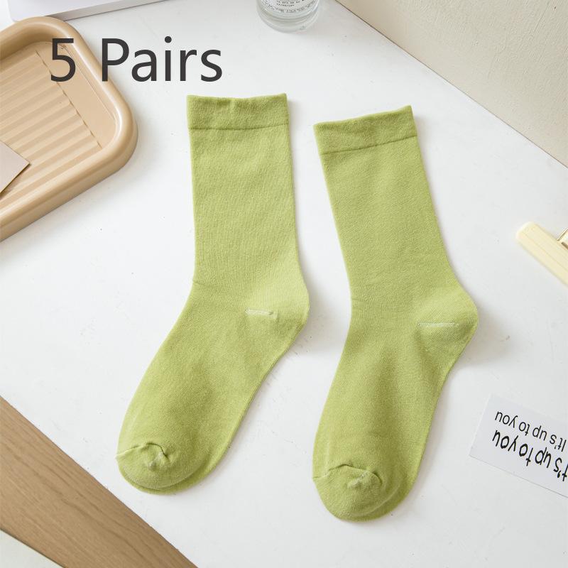 

5 пар женских носков из чистого хлопка с высоким цилиндром, мягкие, вощеные, свободные, без косточек, с ворсом Moon Child 5 Pairs зелёный