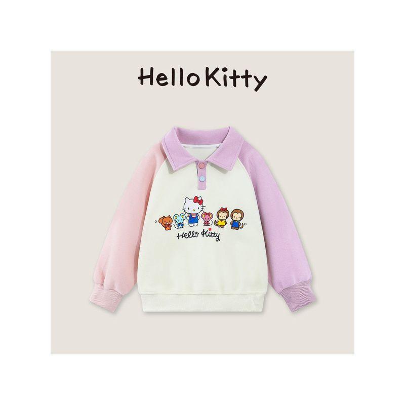 Hello Kitty Girls' Autumn Sweatshirt 2025 New Style Lapel Hello Kitty Cartoon Medium and Large Children's Pullover Girls' Sweatshirt