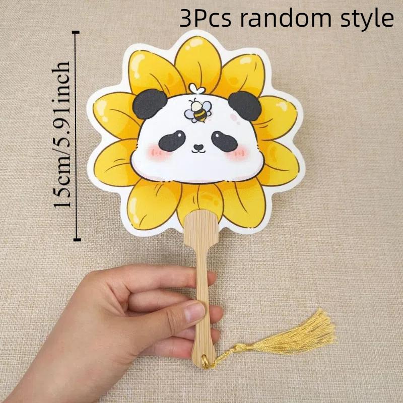 3Pcs Creative Panda Hand Fan Handmade Summer Cooling Fan Cartoon Paper Hand Fan  Children's Gifts