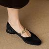 Soft square head gold coin chain Mary Jane shoes women's 2025 new retro French comfortable versatile low heel thick heel single shoes