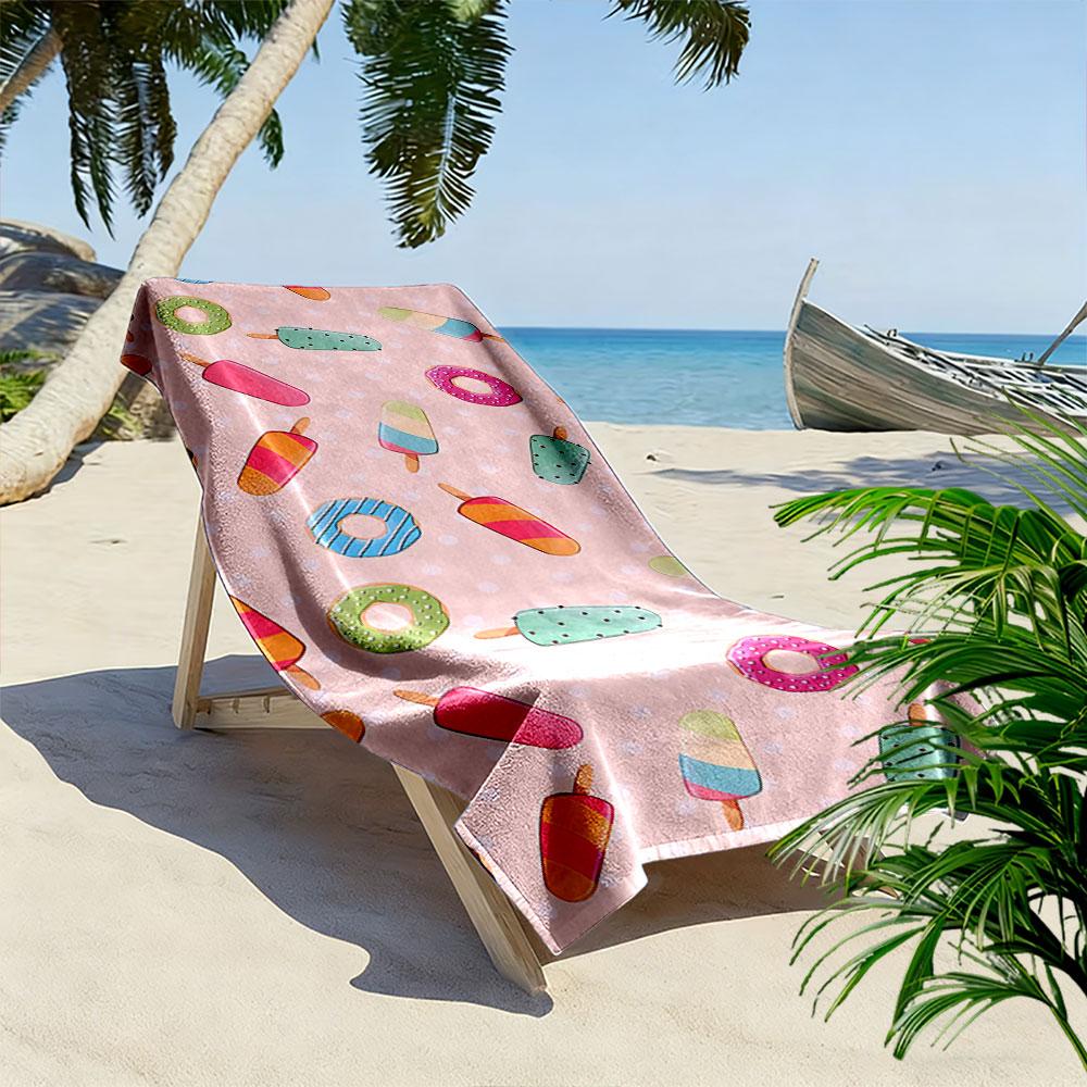 Ice Cream and Donut Pattern Beach Towel Quick-drying for Travel Outdoor Sports Jogging Beach and Swimming