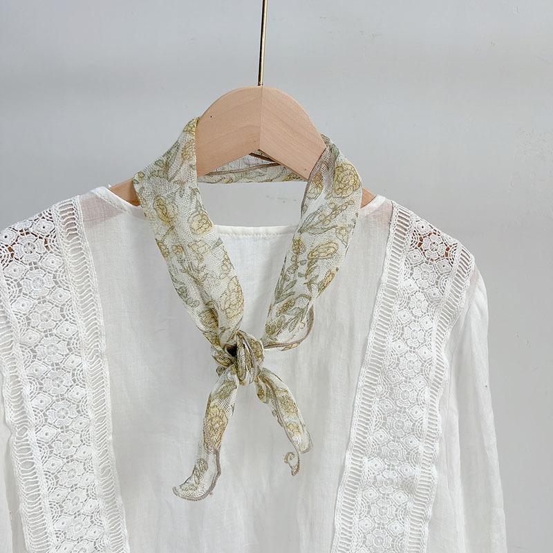 Retro Rain And Dew Striped Small Bow Tie Literary Versatile Women'S Summer Neck Protection Scarf Accessories Silk Korean Version