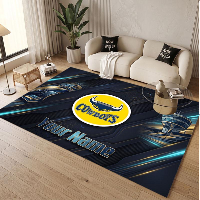 Custom Rug North Queensland Cowboys Pattern Print Name Text Soft Non‑Slip Floor Carpet for Home Indoor Decoration