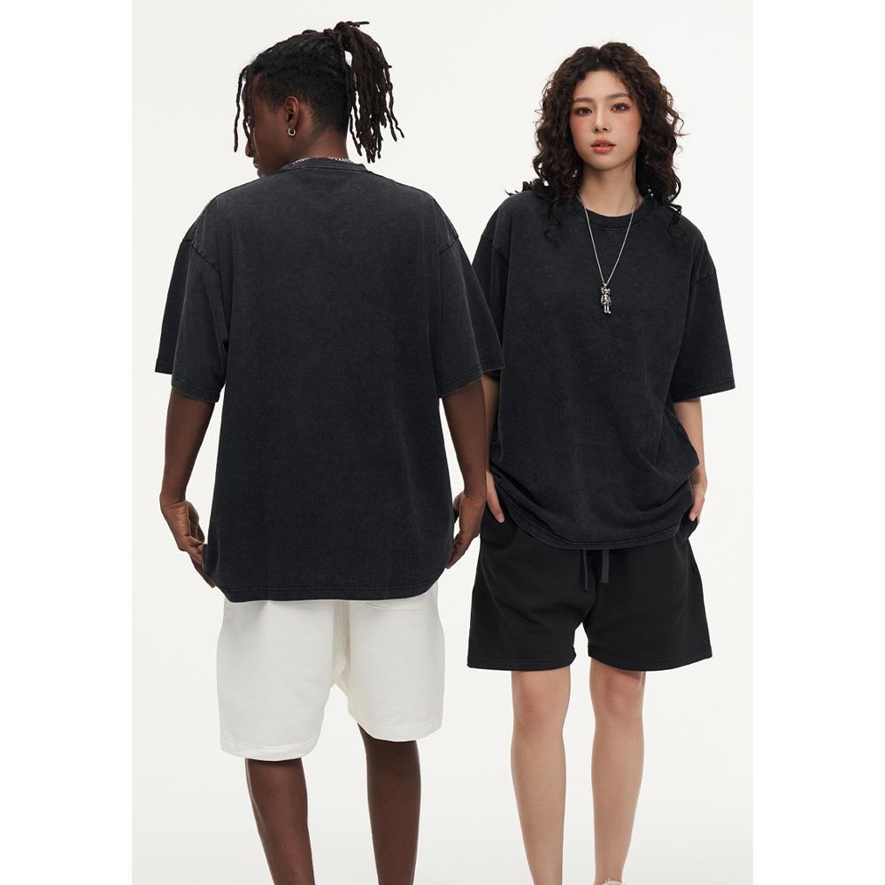 Summer Washed T Shirt for Men Women 230G Cotton Loose Oversized Tee Men's Korean Y2k Tops Casual Vintage Short Sleeve T-shirt