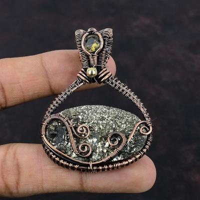 Golden Druzy Pendant Copper Wire Wrapped Pendant Copper Jewelry Citrine Gemstone Pendant Wire Wrap Jewelry Gift For Mother Handmade Pendants