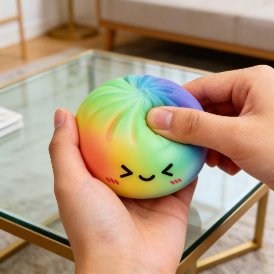 Colorful Steamed Bun Squeeze Toy Cute Slow Rising Fidget for Stress Relief Soft Non-Sticky Decompression Gadget for Kids Adults