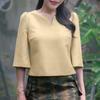 ZANZEA Women Casual V-Neck Solid Color Half Sleeve Blouse