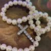 Retro Imitation Pearl Inlaid Rhinestone Cross Pendant Necklace For Men and Women Fashion Jewelry Daily Accessories