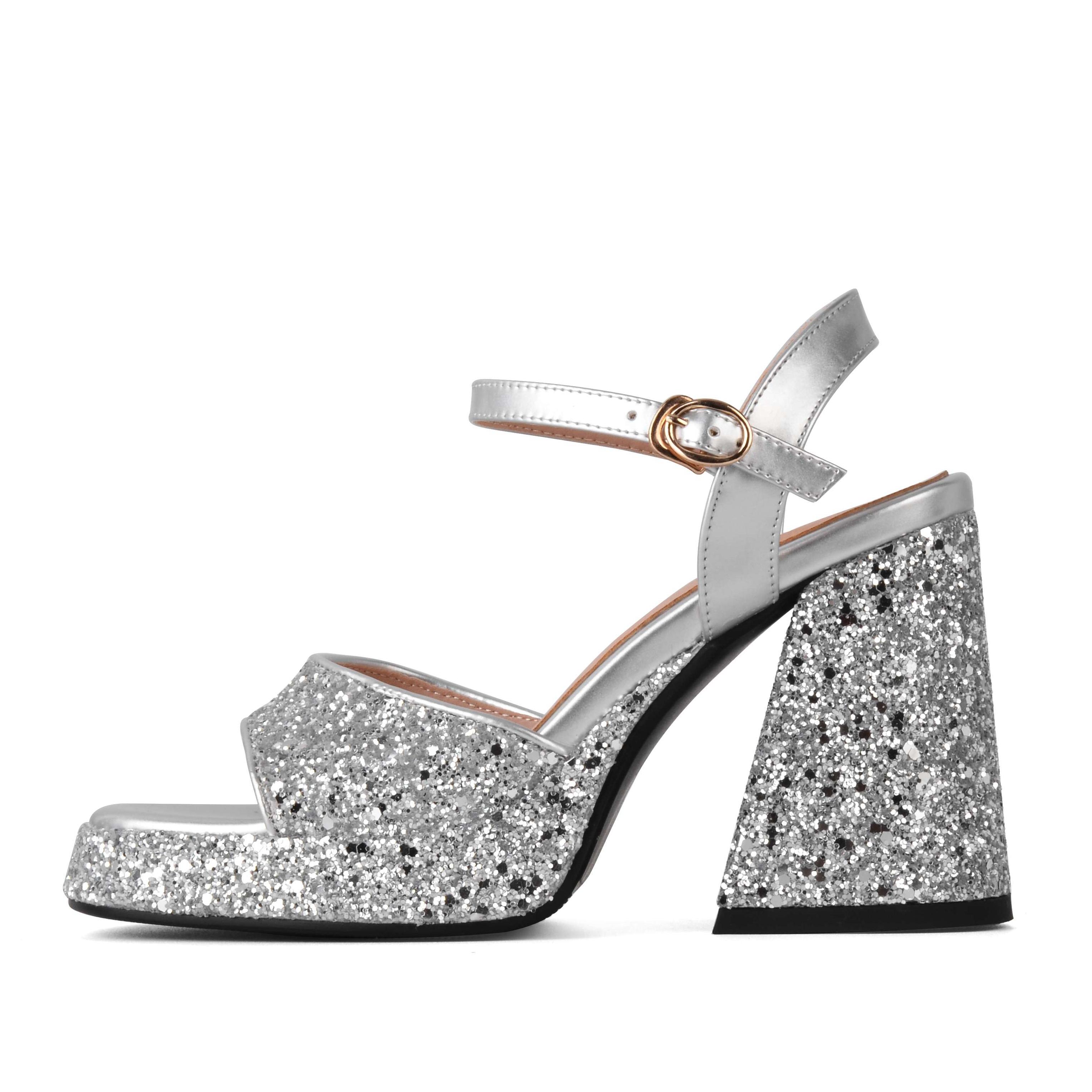 

Krazing Pot, тканевые с блестками, открытый носок, летняя обувь на очень высоком каблуке, современные женские сандалии с пряжкой и ремешком, вечерние модные женские сандалии 43 серебряный