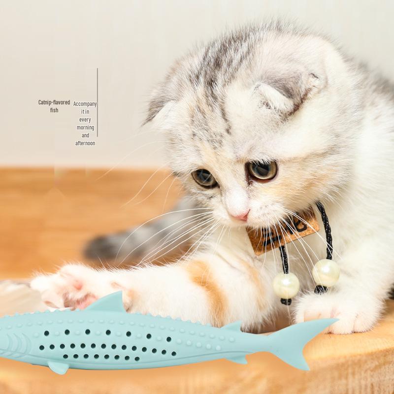 Catnip Silicone Fish Chew Toy – Teaser Stick & Mint Molar Cleaner for Cats