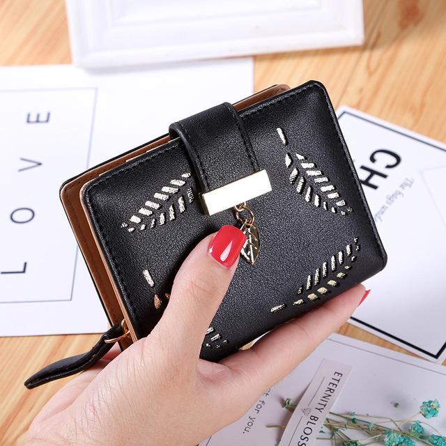 Women Wallet Hollow Golden Leaf Buckle Wallet Pu Leather Purse Female Long Wallet For Women Coin Purse Card Holders Clutch