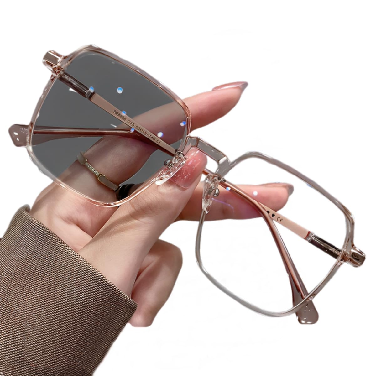 

Korean Rimless Photochromic UV Protection [88flix] Sunglasses, Polarized, Color-Changing, Square, (Brown)