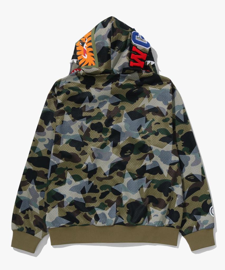 Bape Star Over Print First Camo Mesh Shark Crop Fit Full Zip Hoodie (M) Green