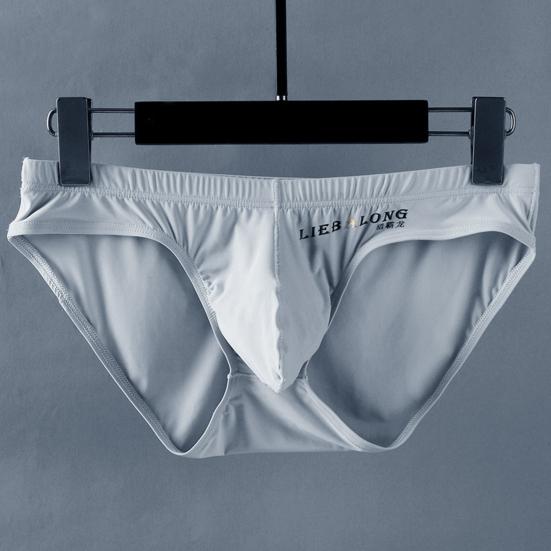 Men Briefs Low Waist U-Convex Wrap Bag Panties Solid Color Ice Silk Smooth Seamless Sexy Underwear