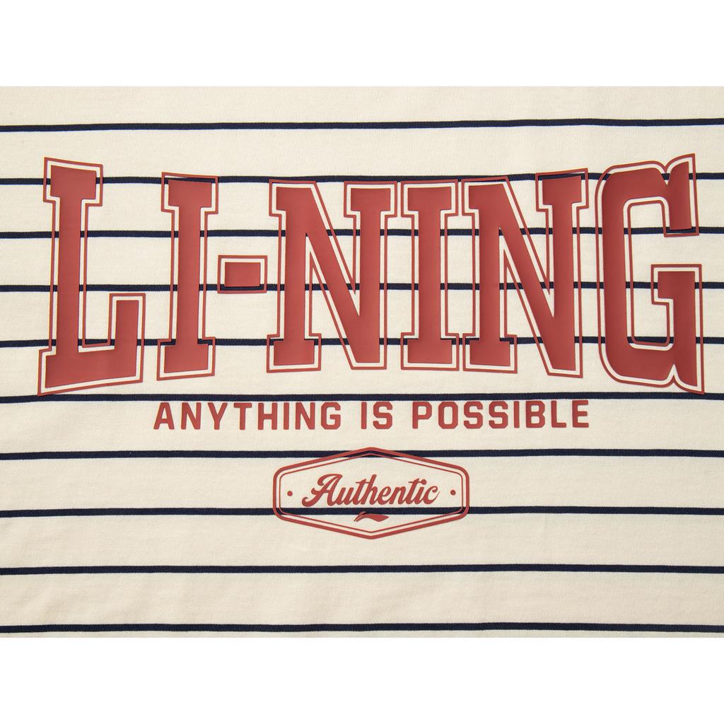 Li Ning Sports Lifestyle Series Striped Letter Round Neck Breathable Versatile Short Sleeve T-Shirt Unisex Tops Sand-Khaki AHSV281-4