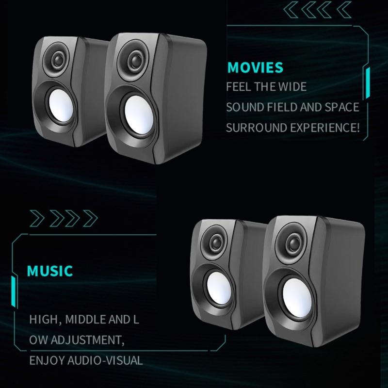 USB Wireds Speaker Stereo Subwoofer Sound Box 3.5mm Input USB Power Computer Speaker for Desktop PC