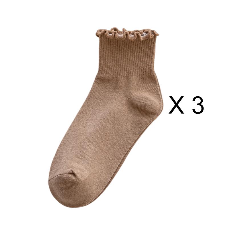 3 Pairs/Lot Cute Socks For Women New Japanese Style Breathable Girls Short Socks Kawaii Solid Socks Frilly Ruffle Socks Casual