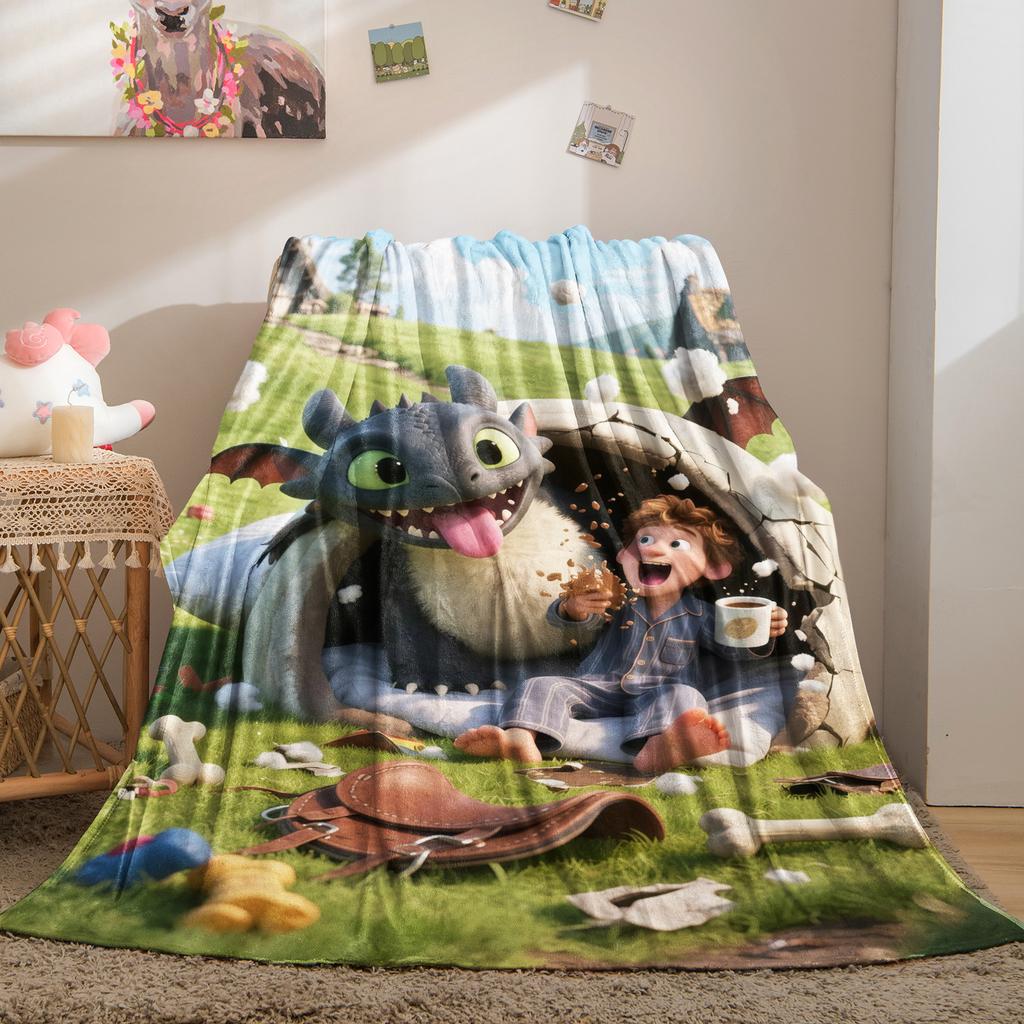 Outside the Viking Village Toothless Print Pattern Flannel Blanket Soft Multifunctional Decortive Universal Throw Blankets Gift