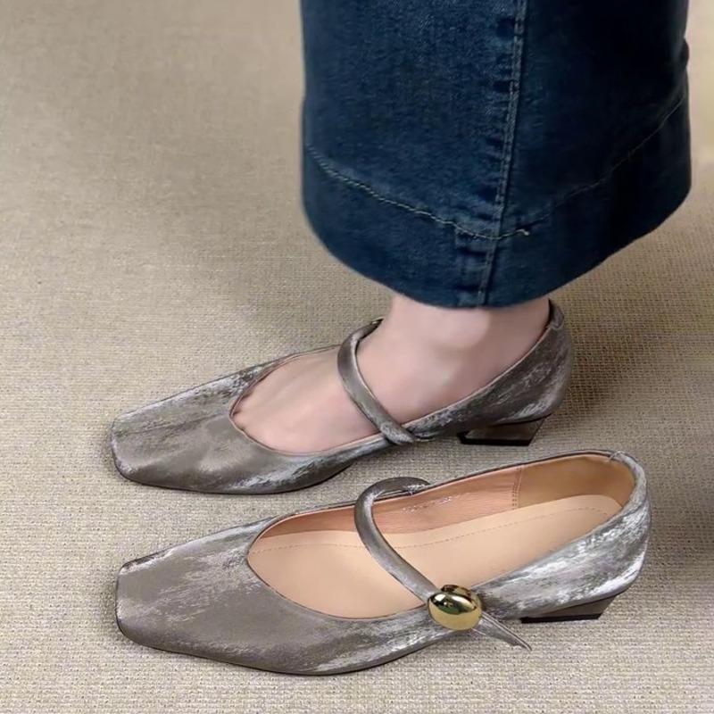 Hot Selling Summer 2025 Square Toe Woman Shoes Comfortable Elegant Sneaker Shallow Pearl Buckle Strap Dress Low Heels Mary Janes