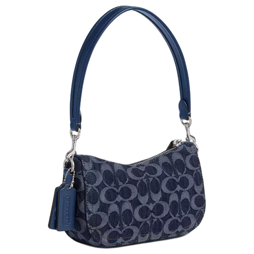 Coach Swinger 20 Logo Print Silver Hardware Signature Denim Handbag Small Women Handbag Deep-Blue CAN78-LHRHY