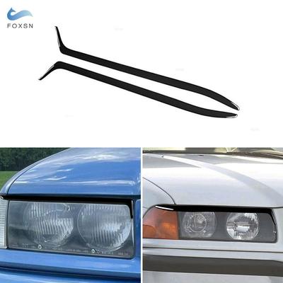 For BMW 3 Series E36 1992 1993 1994 1995 1996 1997 1998 Car Front Headlight Eyebrow Trim Eyelid Sticker Cover 2pcs Piano Black