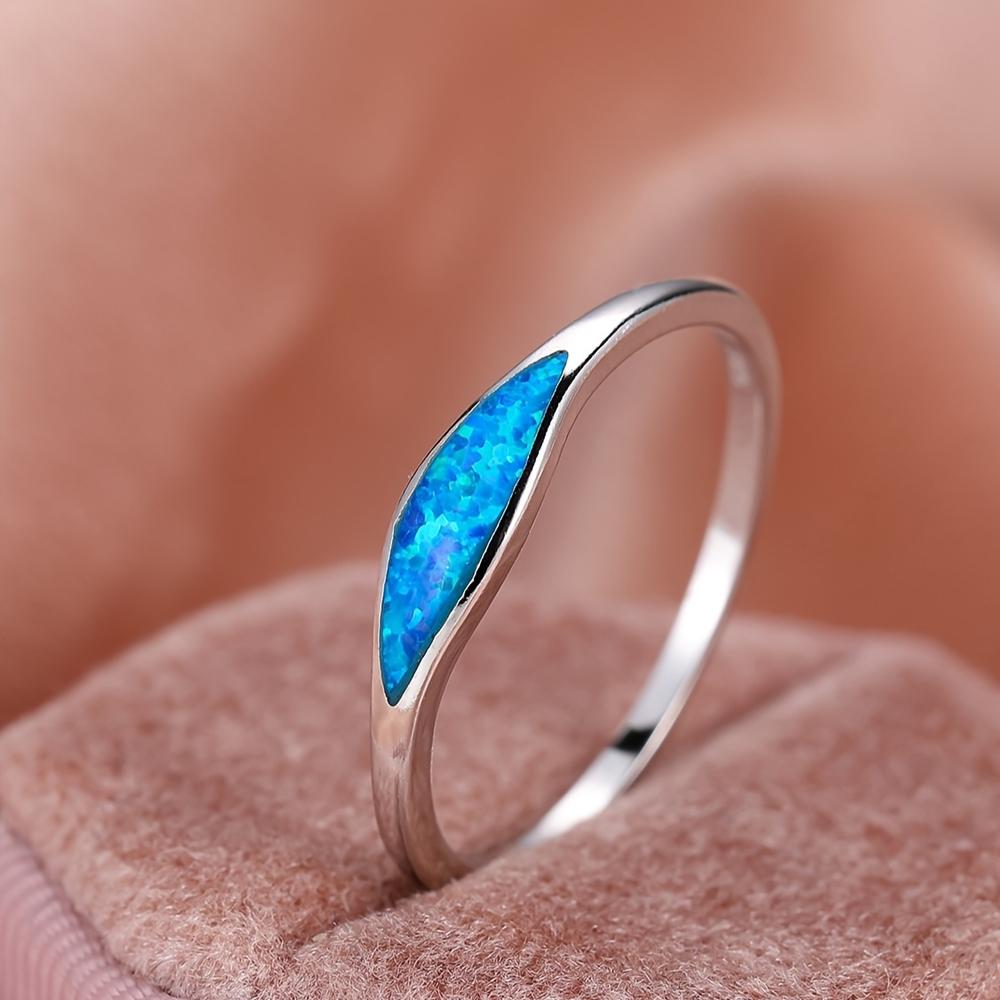 S925 Sterling Silver Engagement Rings for Women Blue Fire Opal Stone Ring Wedding Jewelry Valentine's Day Gift
