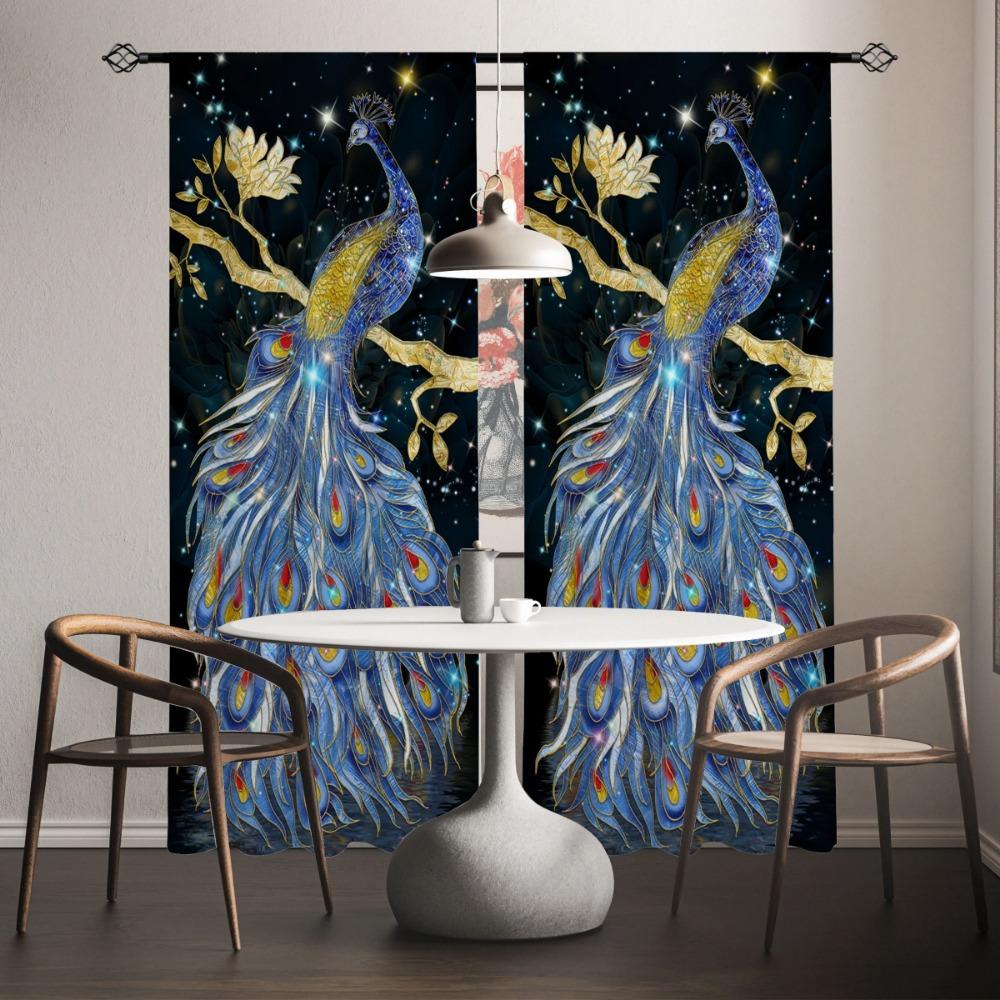 Classic Vintage Peacock Design Printed Design Drape Decorative Drapes Ideal for Cooking Space Bedroom Living Area Room Semi Blackout Short Curtains