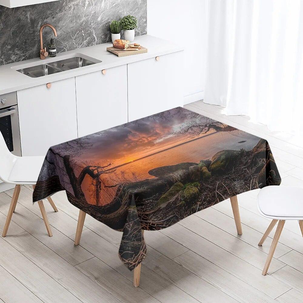 Sunset  Scenery Printed Table Cloth Camping Picnic   Stain Resistant Waterproof Kitchen  Home Decoration