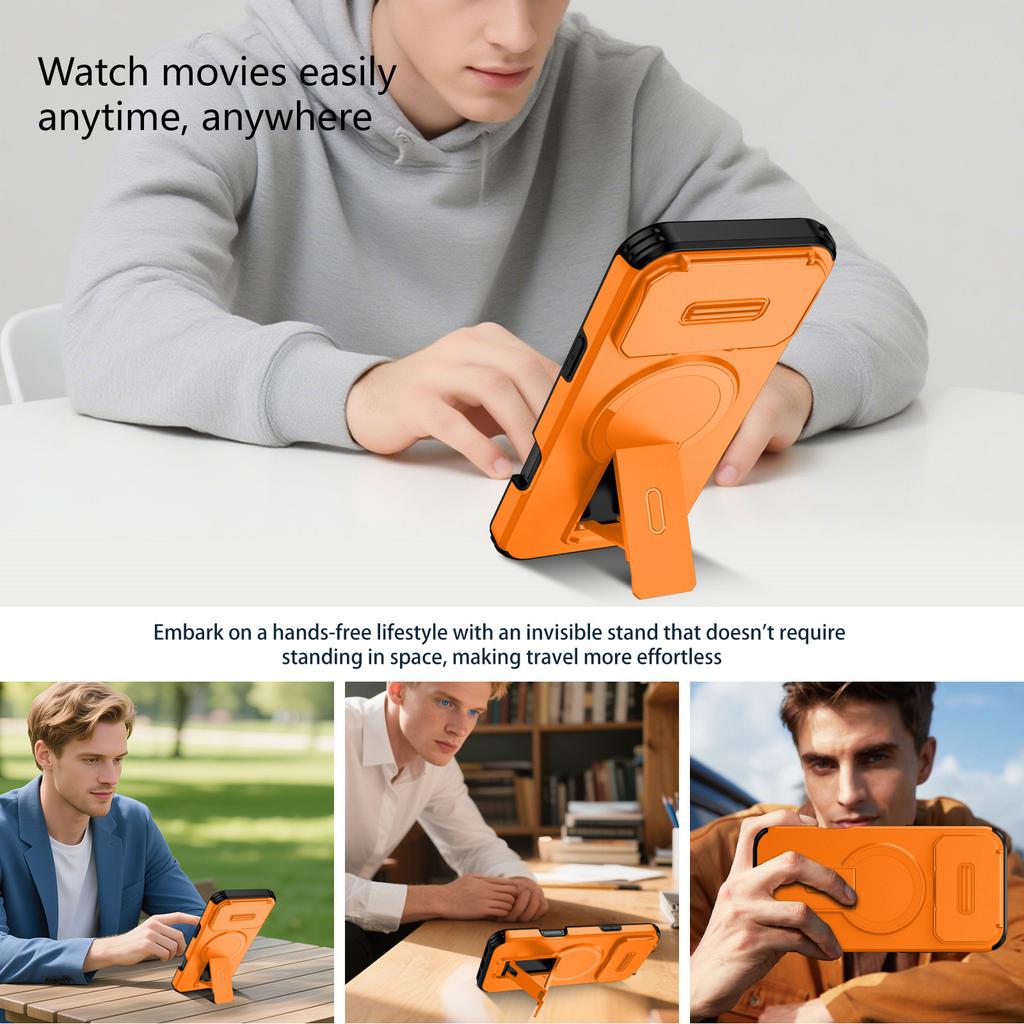 For iPhone 17 Pro Max Case Kickstand Camera Slider PC + TPU Phone Cover Compatible with MagSafe