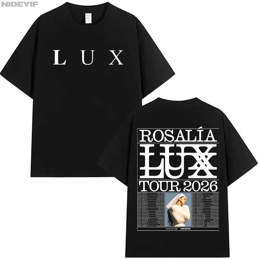 ROSALÍA 2026 ТУР Lux Альбом ROSALIA Футболка для Мужчин Женщин Хип-хоп Уличная Одежда Оверсайз Топы 100% Хлопок Футболка S
