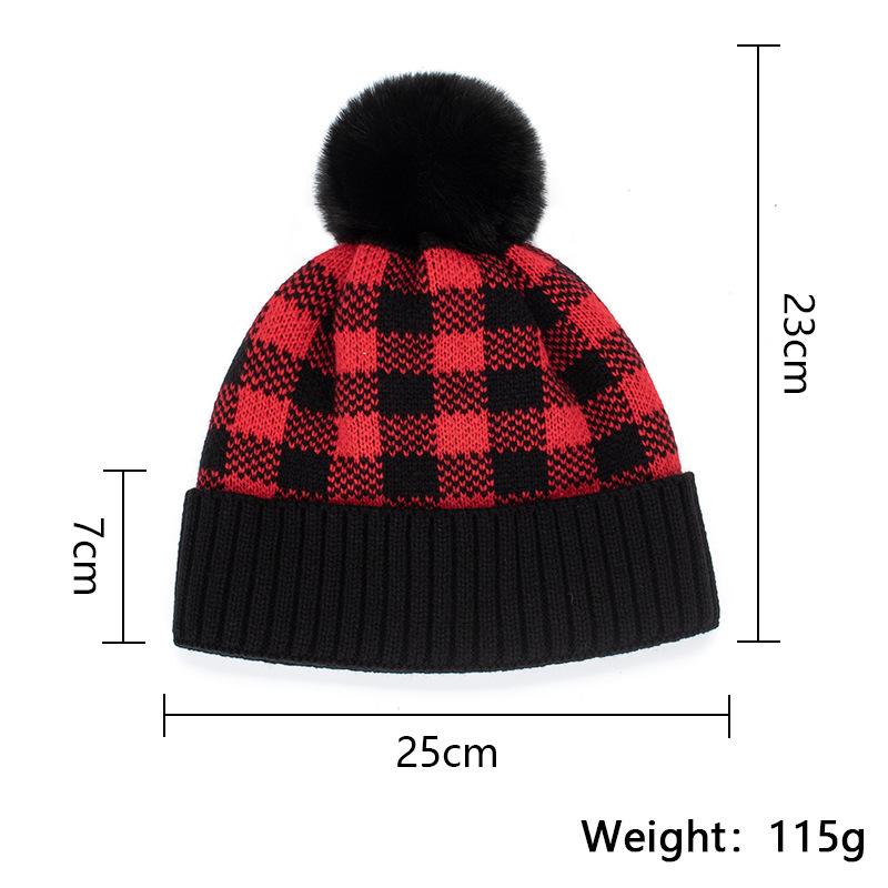 Autumn and winter new red and black plaid warm knitted winter hat pullover hat scarf set