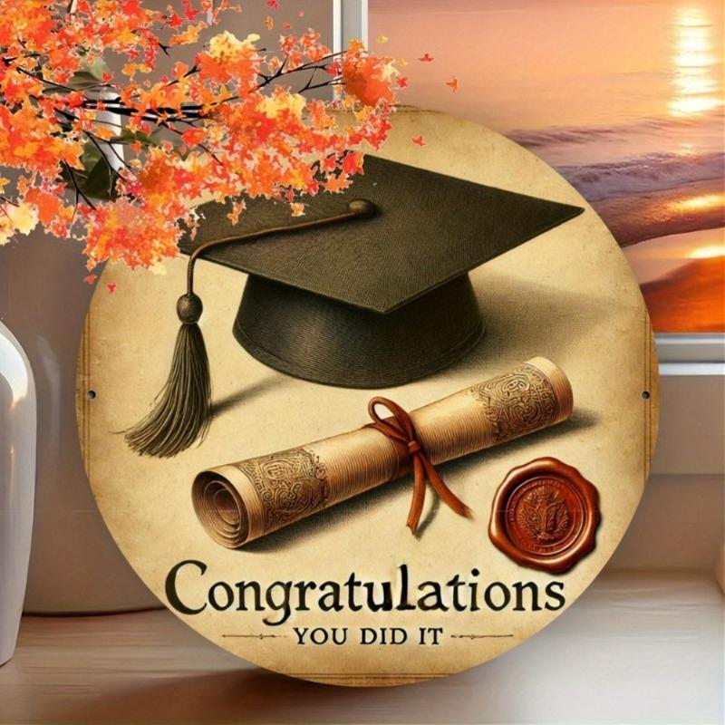 Hexenbesen Halloween Schild, Runde Aluminium Wandplakette 20x20cm