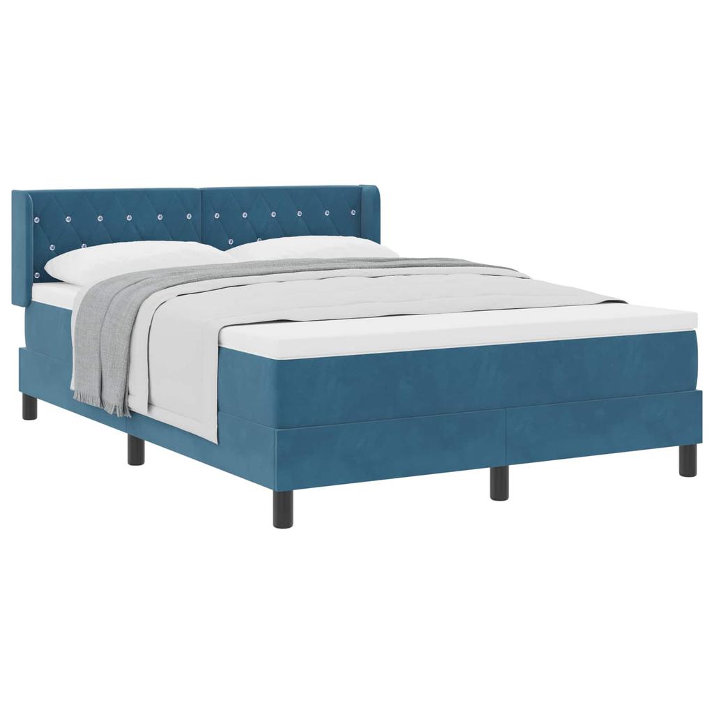 Box Spring Bed with Headboard Dark Blue 200 x 160 cm Velvet