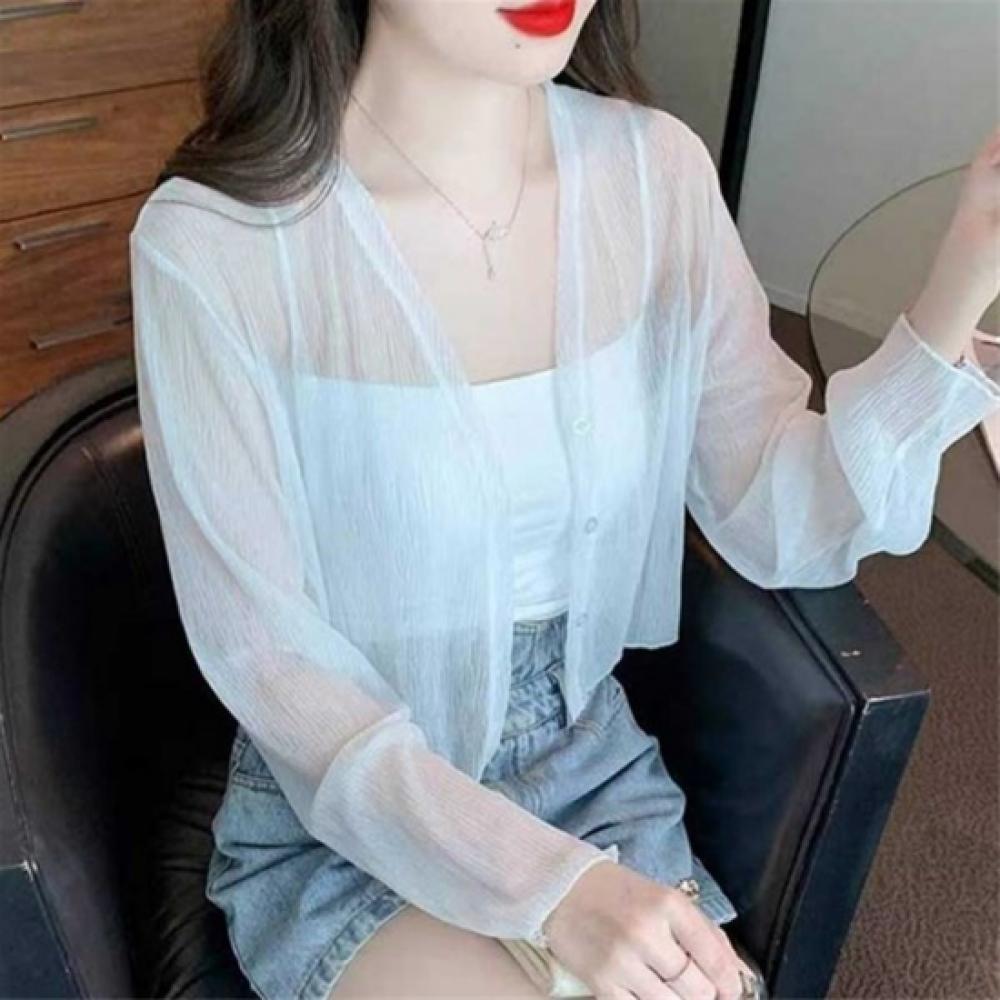 New ArriVals Open Run Women Cropped V Neck Long sleeVe Sheer Cardigan