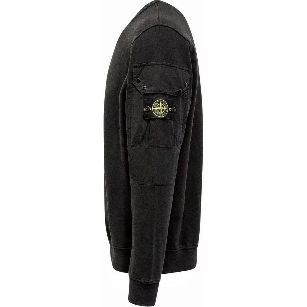 Stone Island FW24 Logo Arm Pocket Pullover Brushed Cotton Crewneck Fleece Sweatshirt Unisex sweatshirt Black 811563920-V0029