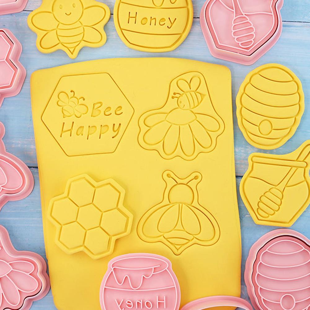 8 buc șablon de biscuiți cu desene animate, albine, șablon 3D pentru biscuiți, șablon de copt din plastic