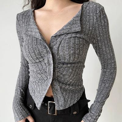 Y2k Strickjacke Frauen Kragen Pullover Mantel Vintage Langarm Einreiher Top Mode Mädchen Strickwaren