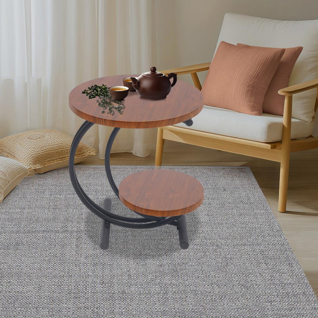2-Tier Round Side Table with Storage Shelf, 55x55x60cm Small Space End Table for Living Room Bedroom Office, Tall Nightstand