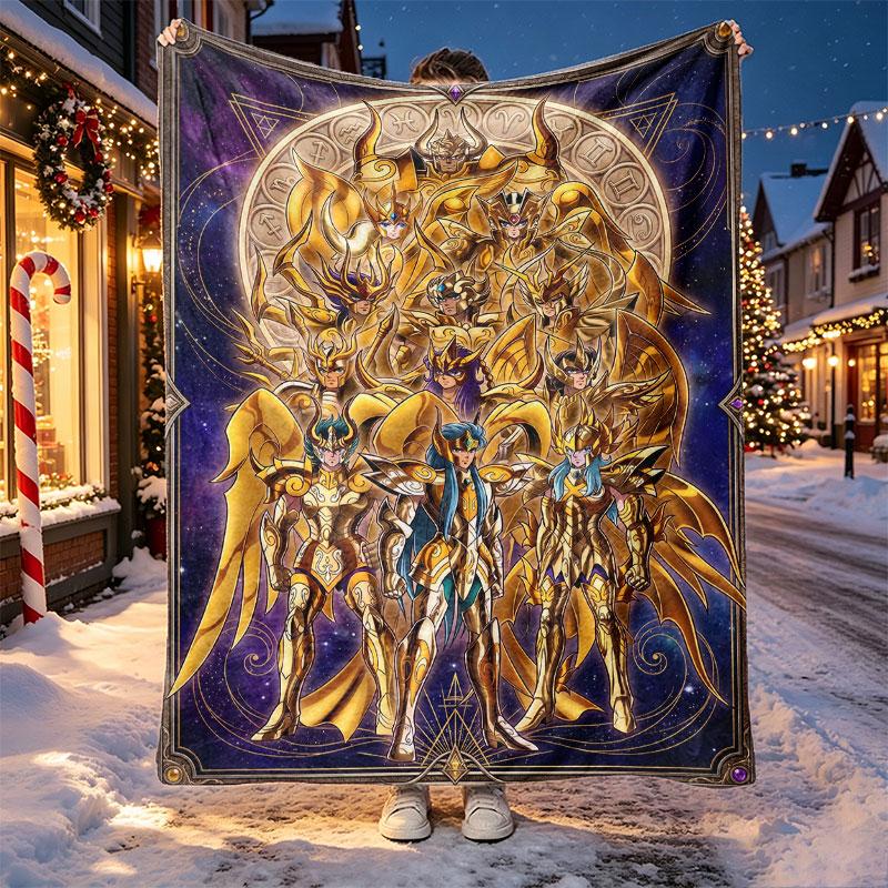 Saint Seiya Pattern Blanket for Home Decoration, Bed, Sofa, Car Travel, Camping, Suitable for All Seasons, Birthday Christmas Gift