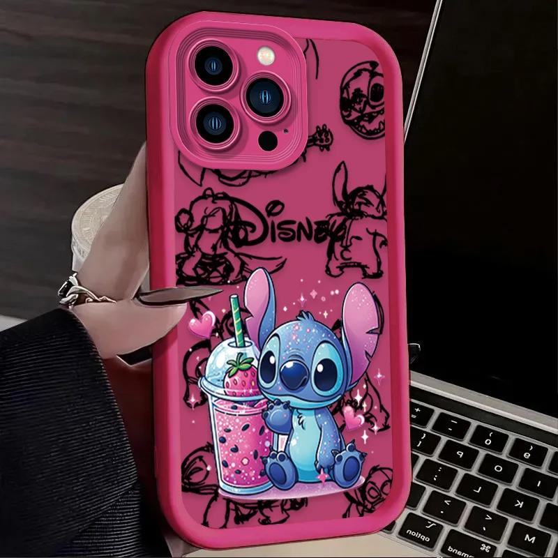

Чехол для телефона Disney Stitch Strawberry Cute для iPhone 16 15 14 13 12 11 Pro Max X XS Max XR 12 13 Mini 8Plus, противоударный, мягкий чехол For iPhone 13 ProMax