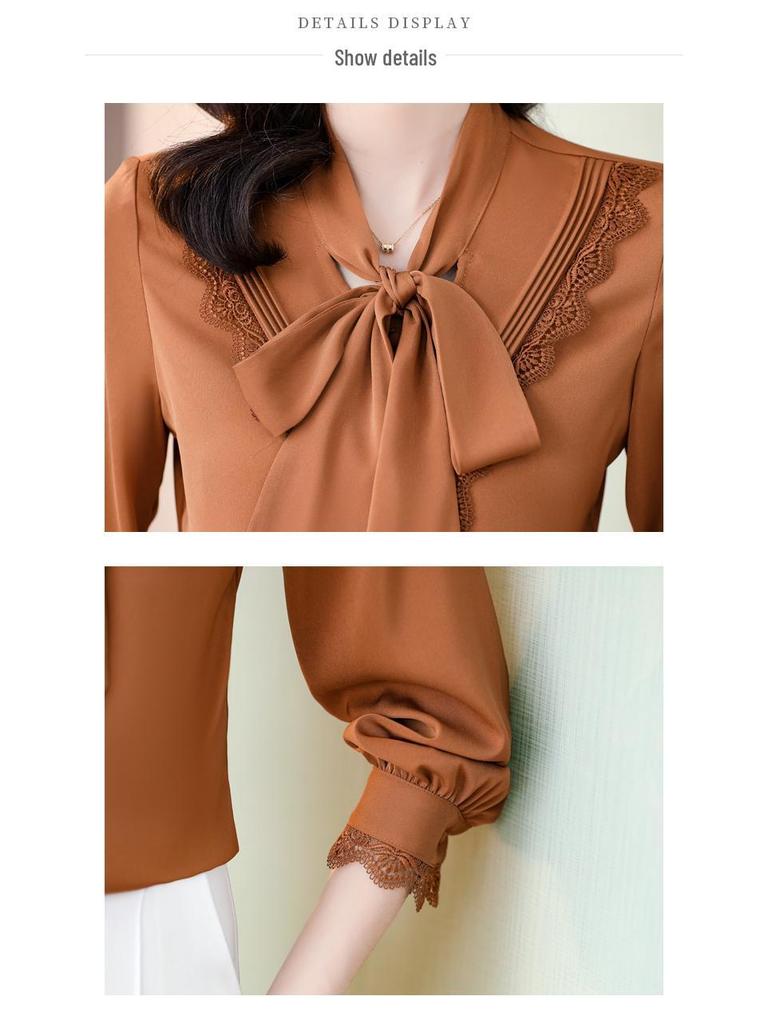 Brand Women's High-End Silk Bow Tie Blouse - Fashionable Style