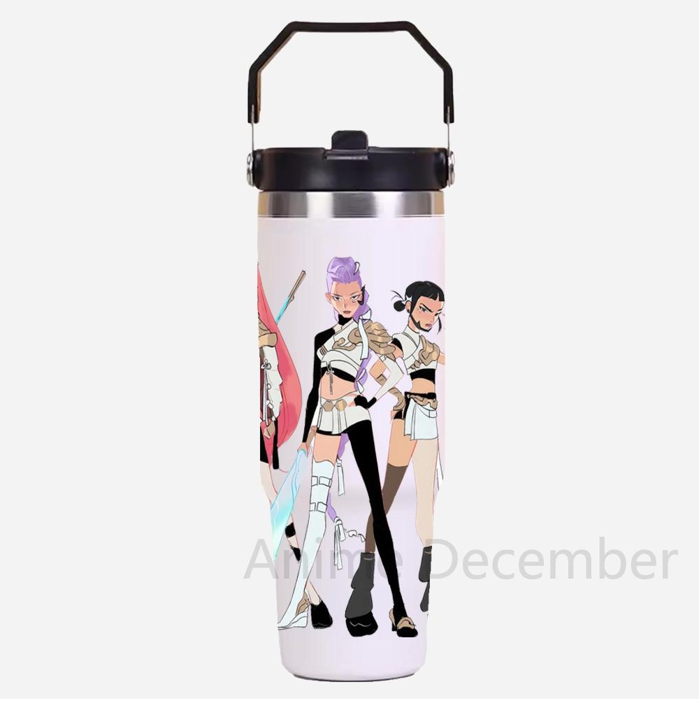 30Oz Anime K-Pop Large Capacity Portable Car Cup Stainless Steel Thermos Cup with Straw Handle Travel Sports Water Bottle Vacuum Flask