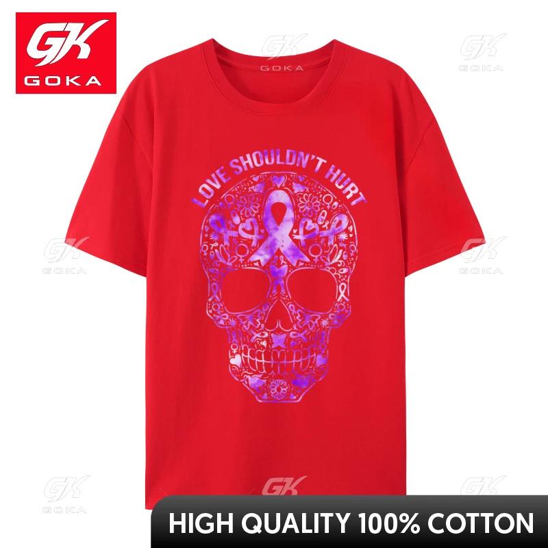 Sugar Skull Calavera Domestic Violence Awareness Family Premium Cotton TShirts for Male Custom Tees Latest Crew Neck Tops S