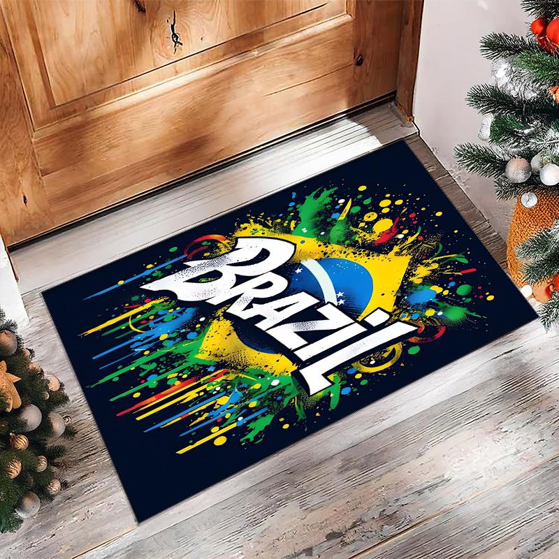Brazil National Football Team Printed Flannel Area Rug Non Slip Soft Polyester Floor Carpet Indoor Decor Mat for Bedroom Living Room Sofa