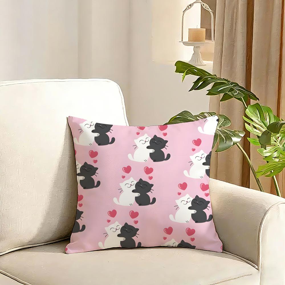 Cute Cat Cushion Cover Reversible Plush Pillow Cover Soft Fluffy Home Decor for Sofa Bedroom