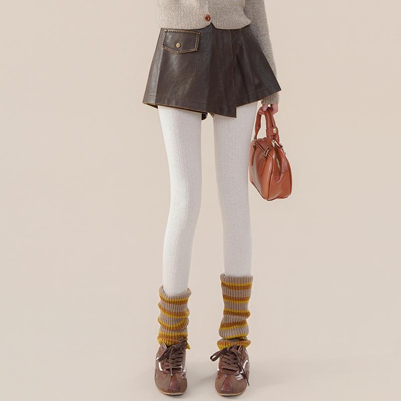 Dámské retro punčochové kalhoty s copánkovým vzorem a sametovým povrchem - Vysoký pas, zeštíhlující, japonský styl, univerzální sladké podzimní a zimní ponožky