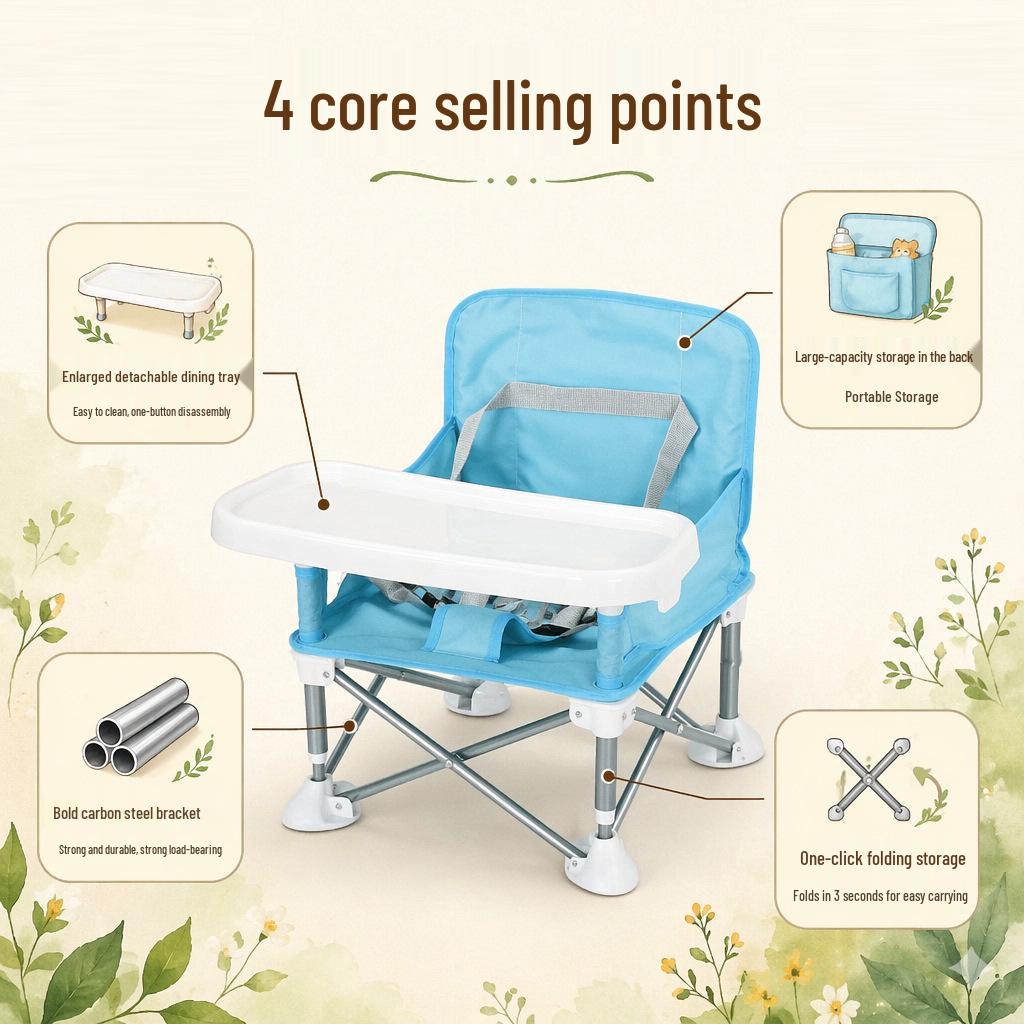 Portable Foldable Children's High Chair: Lightweight Aluminum Camping & Beach Chair with Eating Table.