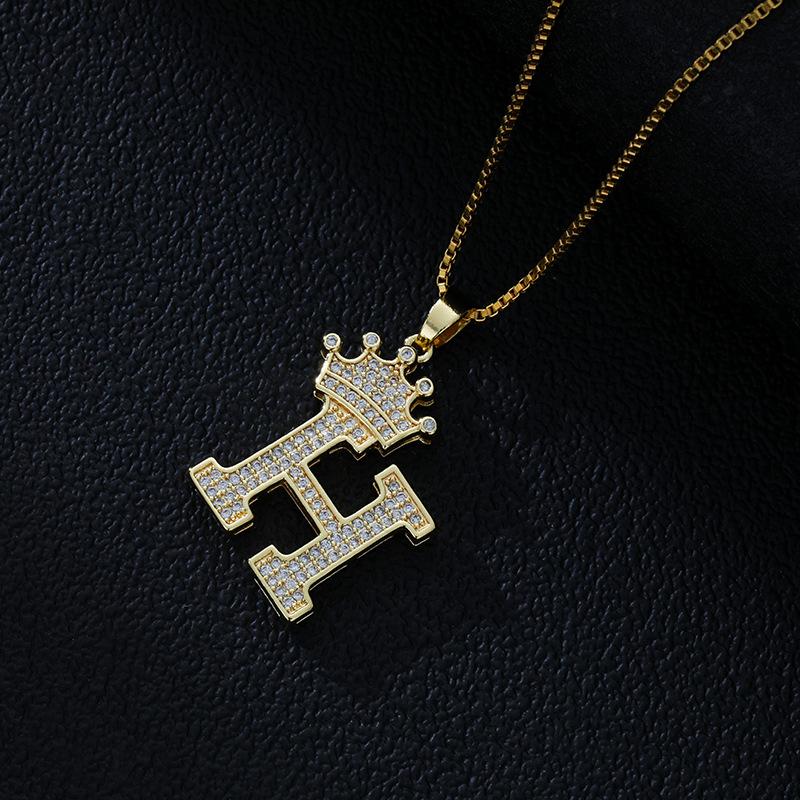 Fashion High-End Crown Letter Necklace Women'S Zircon Pendant Niche Stainless Steel Hip-Hop Pendant Accessories