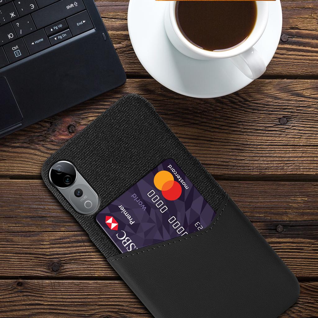 For vivo S19 Pro 5G Case Cloth Texture PU Leather Hard PC Card Slot Phone Cover