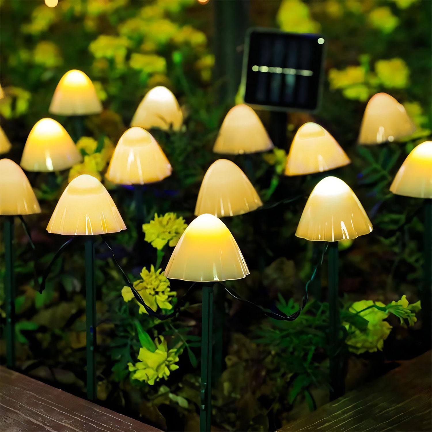 

20 светодиодных солнечных гирлянд, сказочный путь, газон, ландшафт, грибной светильник, уличная рождественская садовая гирлянда для патио, украшение улицы 5M 20LEDs теплый белый